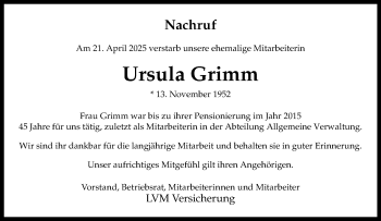 Anzeige von Ursula Grimm 