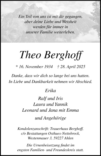 Anzeige von Theo Berghoff 