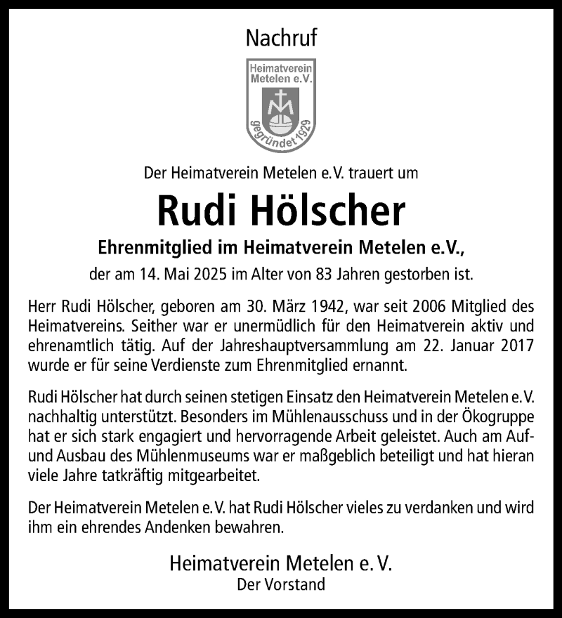  Traueranzeige für Rudi Hölscher vom 21.05.2025 aus 
