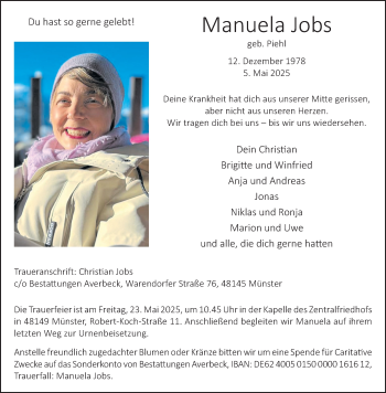 Anzeige von Manuela Jobs 