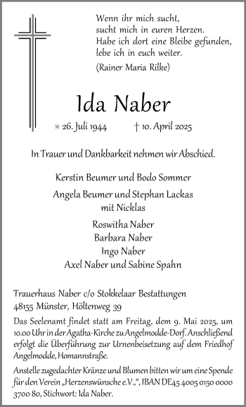 Anzeige von Ida Naber 