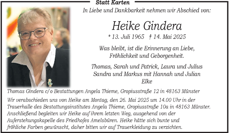  Traueranzeige für Heike Gindera vom 21.05.2025 aus 