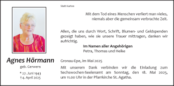 Anzeige von Agnes Hörmann 