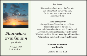 Anzeige von Hannelore Brinkmann 
