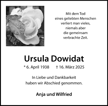 Anzeige von Ursula Dowidat 