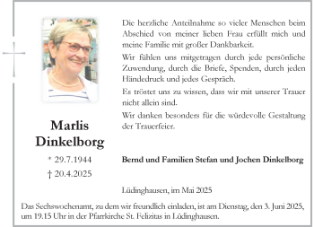 Anzeige von Marlis Dinkelborg 