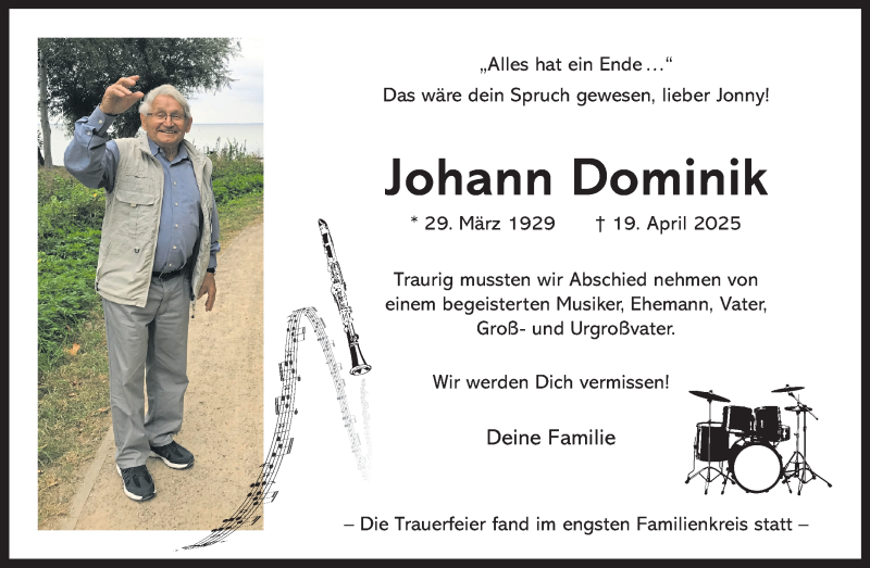  Traueranzeige für Johann Dominik vom 10.05.2025 aus 