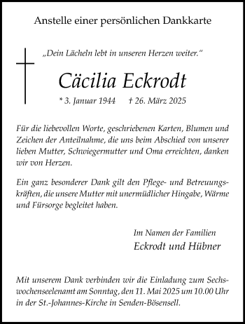 Anzeige von Cäcilia Eckrodt 