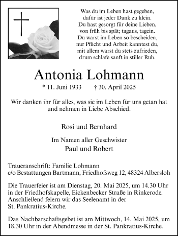Anzeige von Antonia Lohmann 