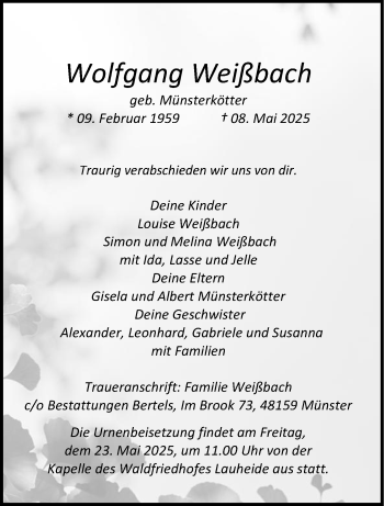 Anzeige von Wolfgang Weißbach 