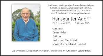 Anzeige von Hansgünter Adorf 
