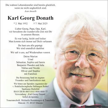 Anzeige von Karl Georg Donath 