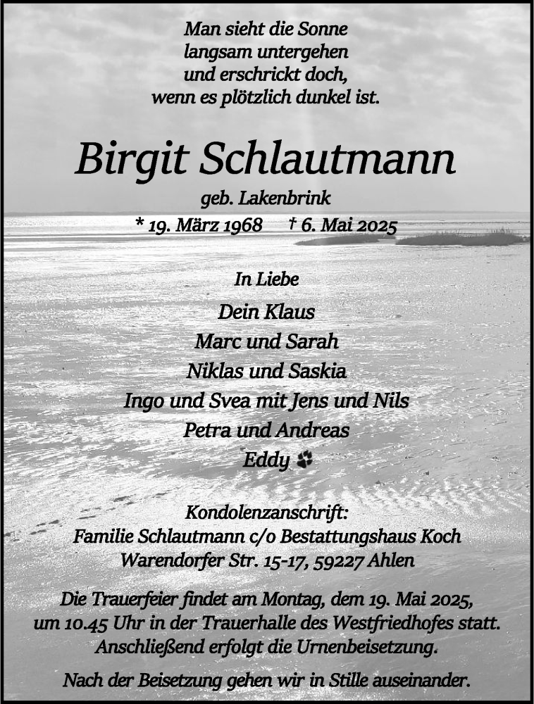  Traueranzeige für Birgit Schlautmann vom 10.05.2025 aus 