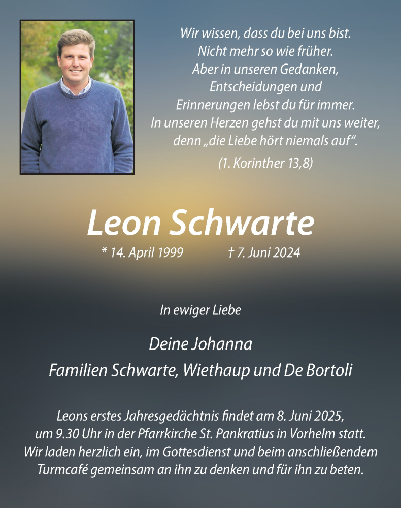  Traueranzeige für Leon Schwarte vom 31.05.2025 aus 