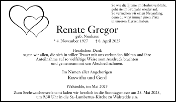 Anzeige von Renate Gregor 