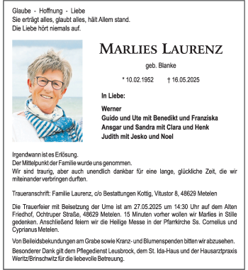 Anzeige von Marlies Laurenz 