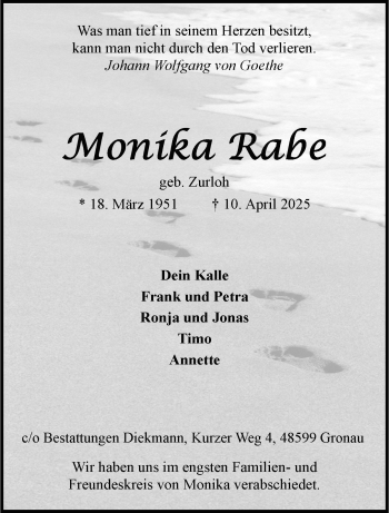 Anzeige von Monika Rabe 