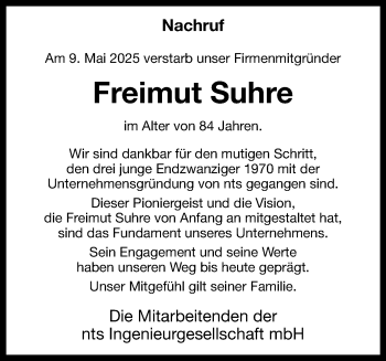 Anzeige von Freimut Suhre 