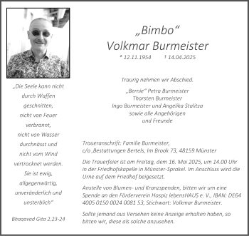 Anzeige von Volkmar Burmeister 