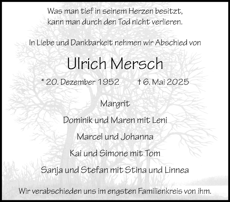  Traueranzeige für Ulrich Mersch vom 10.05.2025 aus 