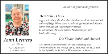 Anzeige von Anni Leeners 