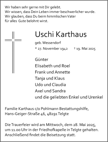 Anzeige von Uschi Karthaus 