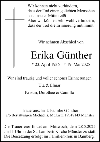 Anzeige von Erika Günther 