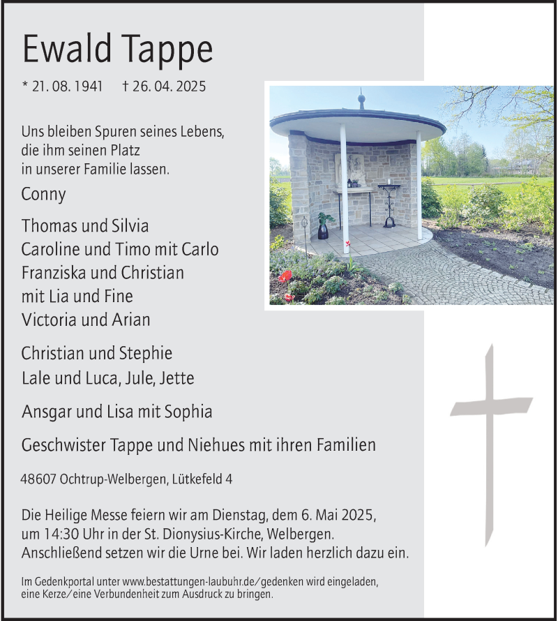  Traueranzeige für Ewald Tappe vom 02.05.2025 aus 