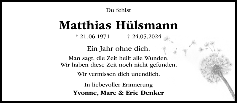  Traueranzeige für Matthias Hülsmann vom 24.05.2025 aus 