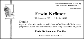 Anzeige von Erwin Krämer 