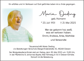 Anzeige von Maria Oeding 