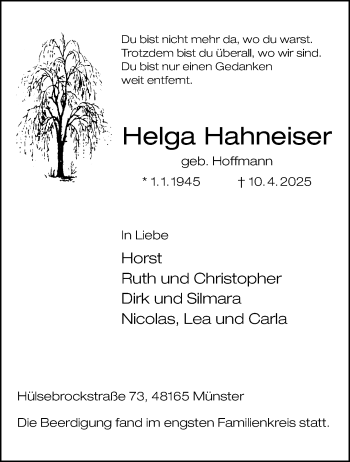 Anzeige von Helga Hahneiser 