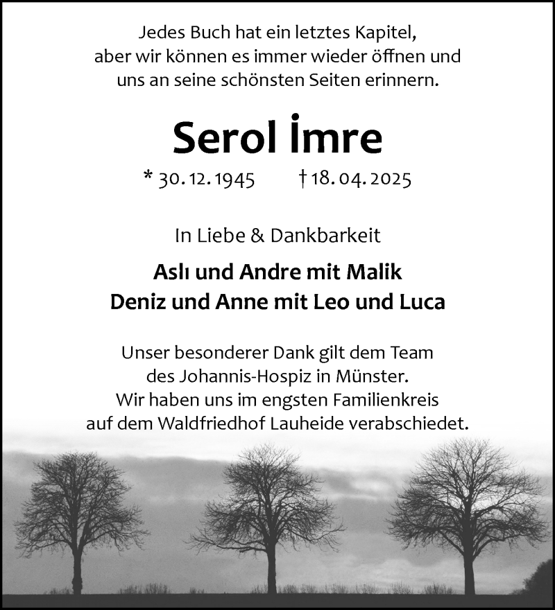  Traueranzeige für Serol İmre vom 17.05.2025 aus 