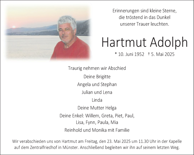  Traueranzeige für Hartmut Adolph vom 10.05.2025 aus 