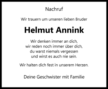 Anzeige von Helmut Annink 