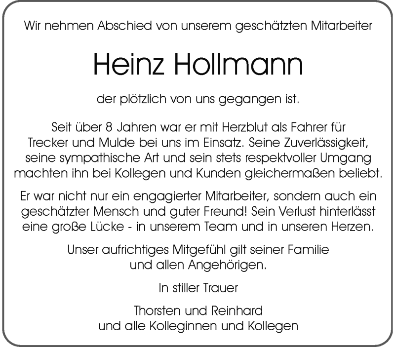  Traueranzeige für Heinz Hollmann vom 24.05.2025 aus 