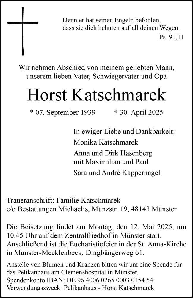  Traueranzeige für Horst Katschmarek vom 07.05.2025 aus 