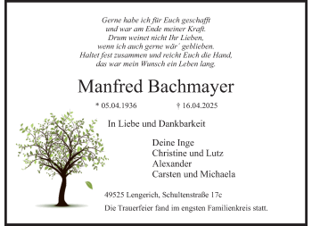 Anzeige von Manfred Bachmayer 