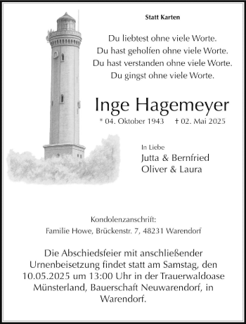 Anzeige von Inge Hagemeyer 