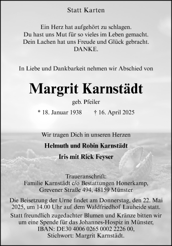 Anzeige von Margrit Karnstädt 