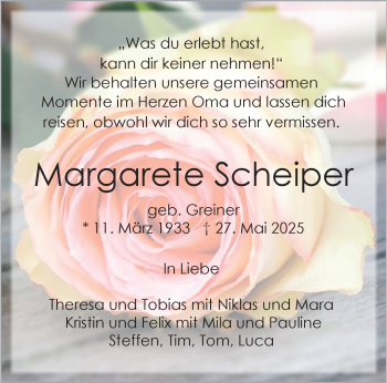 Anzeige von Margarete Scheiper 