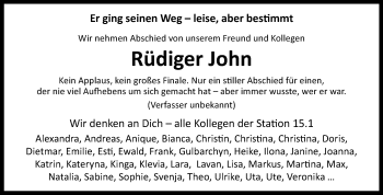 Anzeige von Rüdiger John 