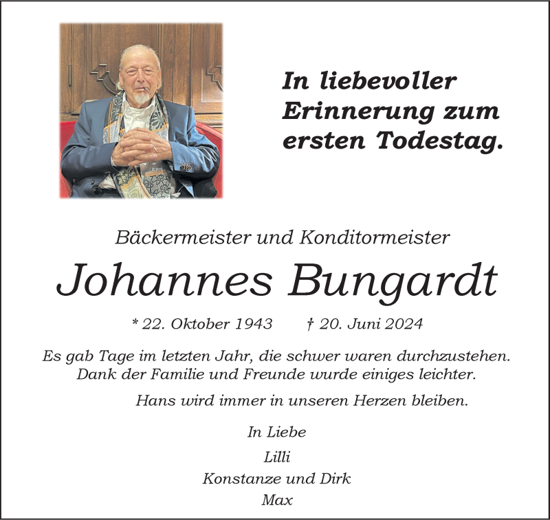  Traueranzeige für Johannes Bungardt vom 20.06.2025 aus 
