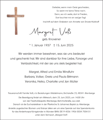 Anzeige von Margret Voß 