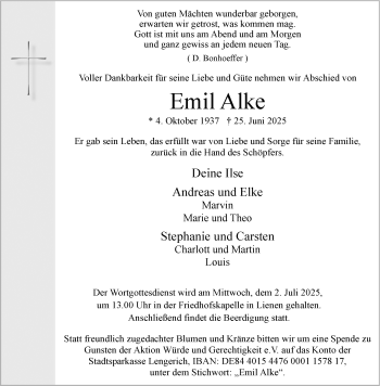 Anzeige von Emil Alke 