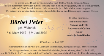 Anzeige von Bärbel Peter 