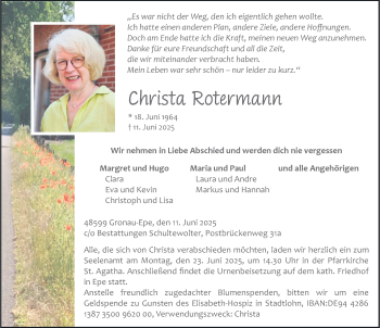 Anzeige von Christa Rotermann 