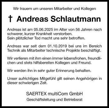 Anzeige von Andreas Schlautmann 