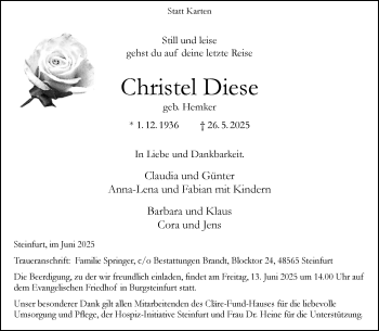 Anzeige von Christel Diese 