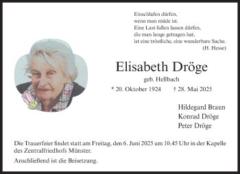 Anzeige von Elisabeth Dröge 